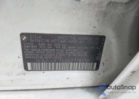 2006 BMW 325I из США, поврежденный, VIN WBAVB13556PT18299